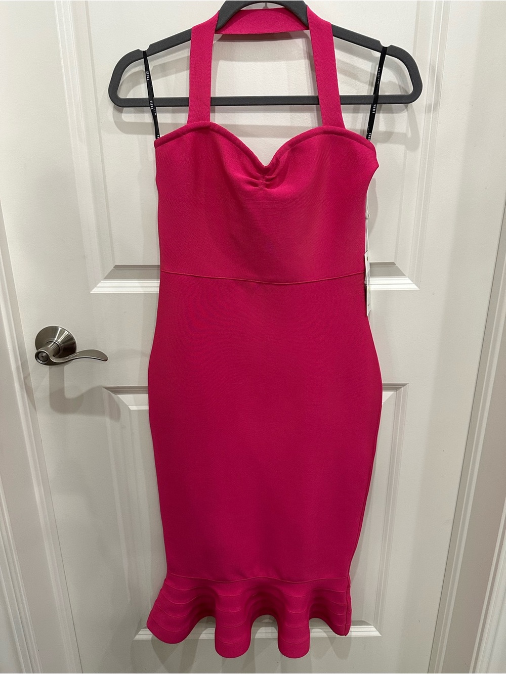 Fuchsia Halter Midi Dress with Ruffle Hem